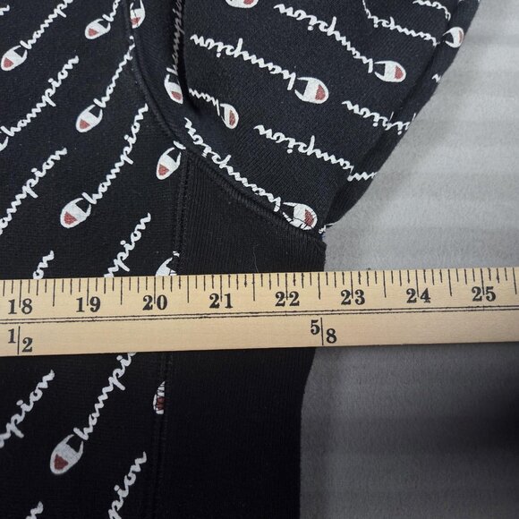 Champion Hoodie Mens Large Black Reverse Weave All Over Logo Script Pullover - Picture 8 of 10